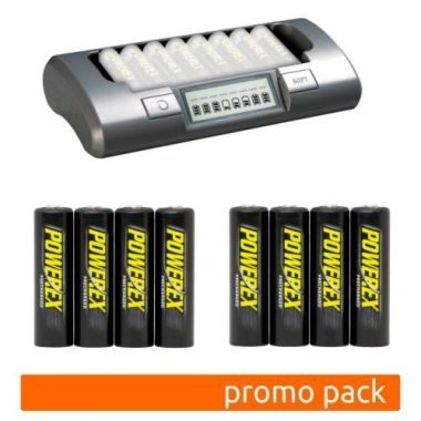 Pack cargador MH-C800s con 8 pilas recargables AA Powerex precharged 2600 mAh